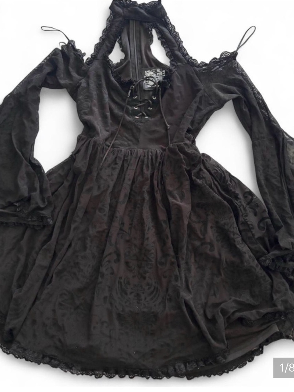 Killstar Black Lace-Trim Cold Shoulder Kids Dress